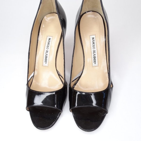 Manolo Blahnik FARINELLI Peep Toe Pumps Patent - Picture 7 of 10